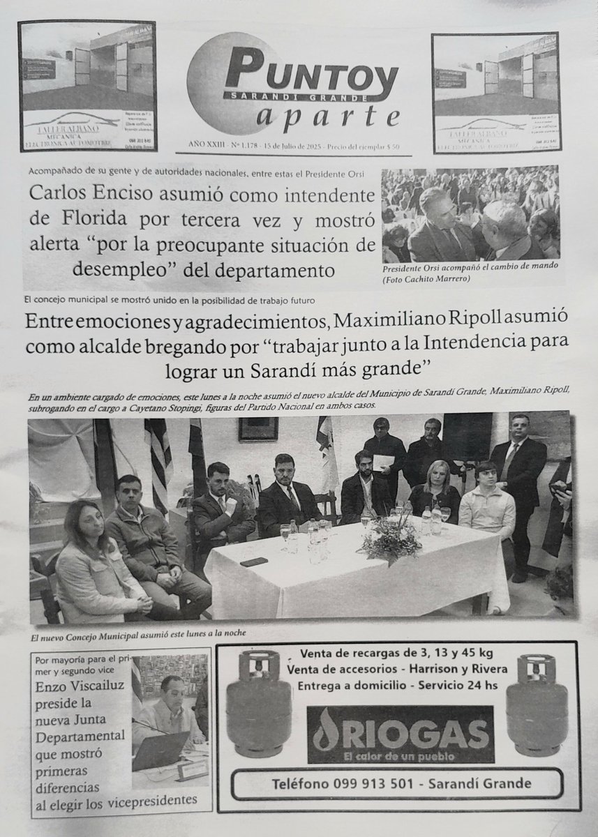 Otra edición histórica de Punto y Aparte. La portada de este martes da cuenta de los recambios de gobernantes en Sarandi Grande y el departamento. Buen momento de lectura para todos.