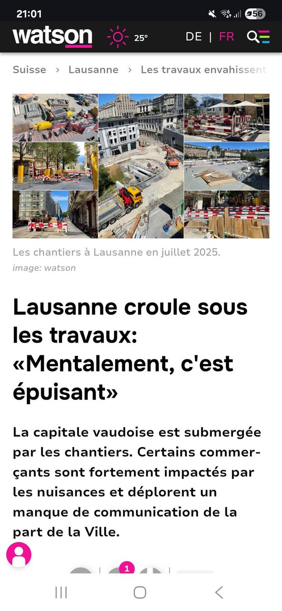 🚧 "Mentalement, c’est épuisant."
C’est le cri du cœur de nombreux Lausannois et commerçants face aux travaux omniprésents dans notre ville — comme le montre très bien l’article de Watson.
👉 Il est temps d’agir autrement.