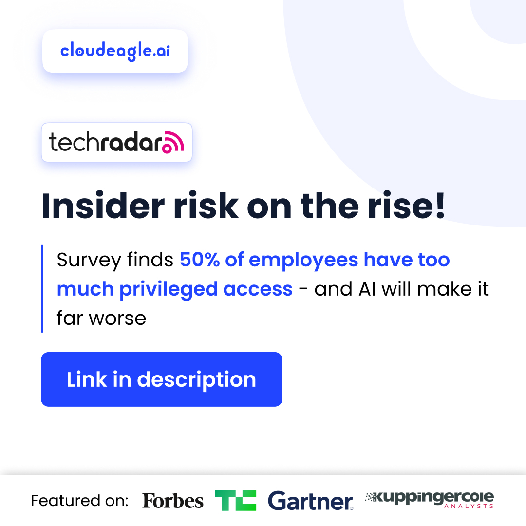 CloudEagle.ai (@cloudeagleai) on Twitter photo Big news: CloudEagle’s IGA report is featured on <a href="/TechRadarPro/">TechRadar Pro</a>
» 50% of employees have excessive access
» Shadow AI tools = rising insider risk
The threat is real.
The fix? Real-time, AI-powered IGA.
Read it: techradar.com/pro/security/i…
Full report: cloudeagle.ai/iga-report Big news: CloudEagle’s IGA report is featured on <a href="/TechRadarPro/">TechRadar Pro</a>
» 50% of employees have excessive access
» Shadow AI tools = rising insider risk
The threat is real.
The fix? Real-time, AI-powered IGA.
Read it: techradar.com/pro/security/i…
Full report: cloudeagle.ai/iga-report