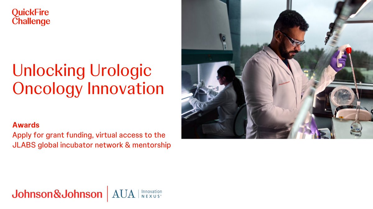 JLABS's tweet image. The Unlocking Urologic Oncology Innovation QuickFire Challenge is open! Submit your potential solutions to help improve treatment & care for bladder & prostate cancers.
Deadline is 10/3 for a chance at $300k in grant funding. @AmerUrological jji.jnj/UUOI25