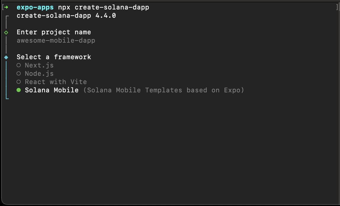 New Mobile Tooling!

create-solana-dapp now supports creating Solana Mobile apps!

It includes:
- React Native (via Expo)
- Mobile Wallet Adapter
- Pre-built components, navigation, and more!

Just run `npm create solana-dapp@latest` and select the Solana Mobile template.