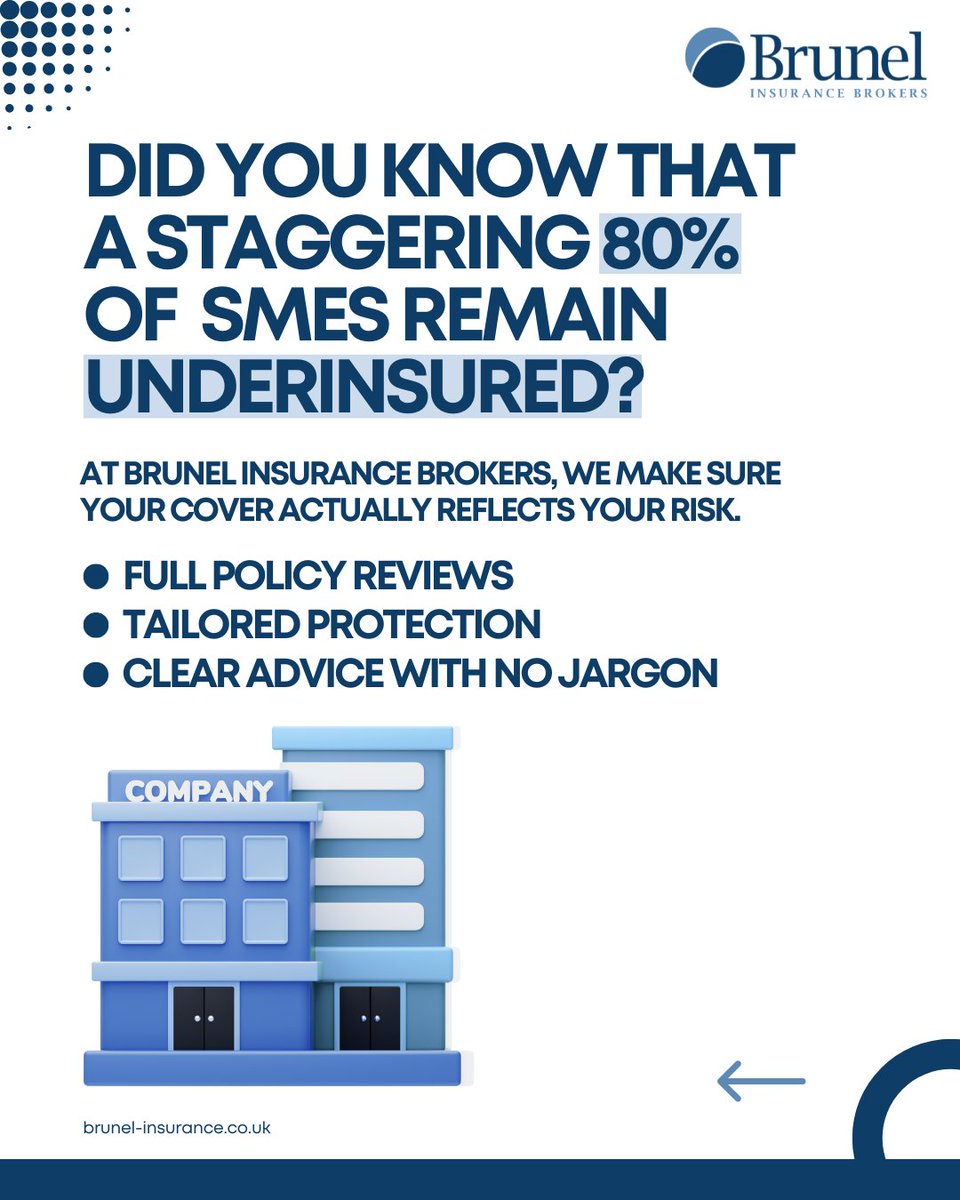 🚨 80% of insured UK SMEs are underinsured, are you one of them? 🚨

Don’t wait until it’s too late. Let’s review your cover today

🌐 loom.ly/LRMR9Lw
☎️ 0117 325 2224
📱 @brunel_ib
