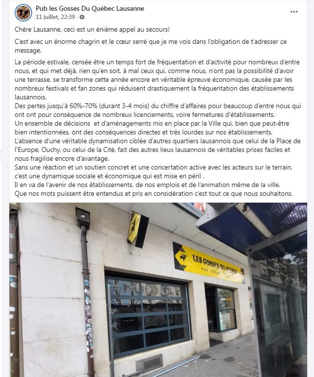 📢 Lausanne mérite mieux que des devantures fermées !
Encore un appel à l’aide ignoré. L’image parle d’elle-même : notre ville étouffe ses commerces, ses pubs, ses restaurants – et avec eux, une partie de notre vie sociale, culturelle et économique.
📣 Il est temps de réagir !!!