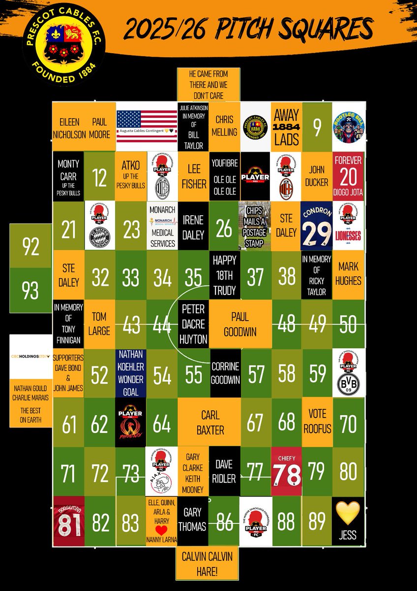 Prescot Cables FC (@prescotcablesfc) on Twitter photo There's still time to purchase your Pitch Square!
Priced at £20 per square. Your purchase helps raise funds for the club and will be displayed at The Auto Safety Centre Stadium throughout the season!
Email <a href="/PaulGoodwin95/">Paul Goodwin Jr.🔸</a> at: paul.goodwin@prescotcables.com to secure your spot. There's still time to purchase your Pitch Square!
Priced at £20 per square. Your purchase helps raise funds for the club and will be displayed at The Auto Safety Centre Stadium throughout the season!
Email <a href="/PaulGoodwin95/">Paul Goodwin Jr.🔸</a> at: paul.goodwin@prescotcables.com to secure your spot.