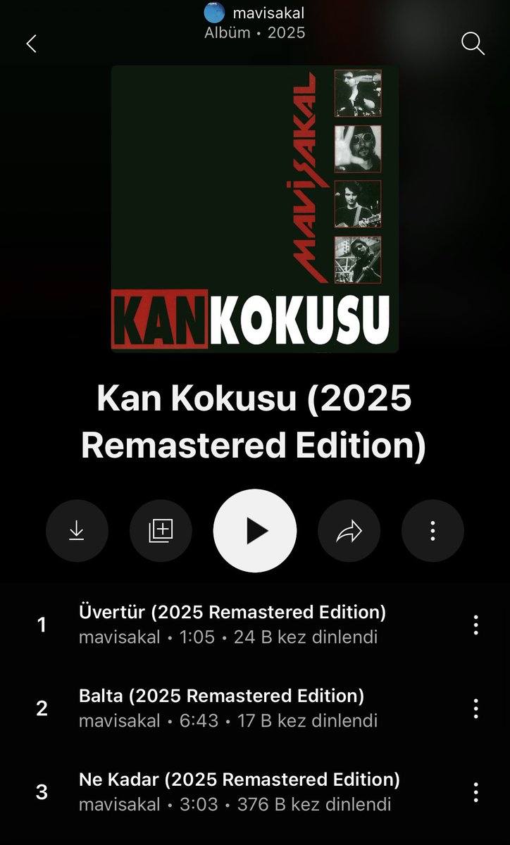 Mavi Sakal’ın “Kan Kokusu” albümünü dinledim, gerçekten efsane bir işmiş. Şarkıların hepsi dolu dolu, albümde “boş parça” yok resmen. Hem sözler çok sağlam, hem de sound bayağı kaliteli. Gerçekten Türk rock tarihinin en iyi albümlerinden biri olabilir. #KanKokusu #MaviSakal