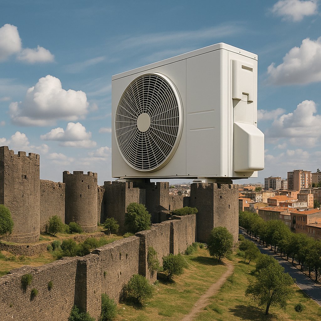 Aşırı sıcaklardan dolayı Diyarbakır Surlarına dev bir klima konuldu. Halk coşkulu, Kentte bayram havası var.