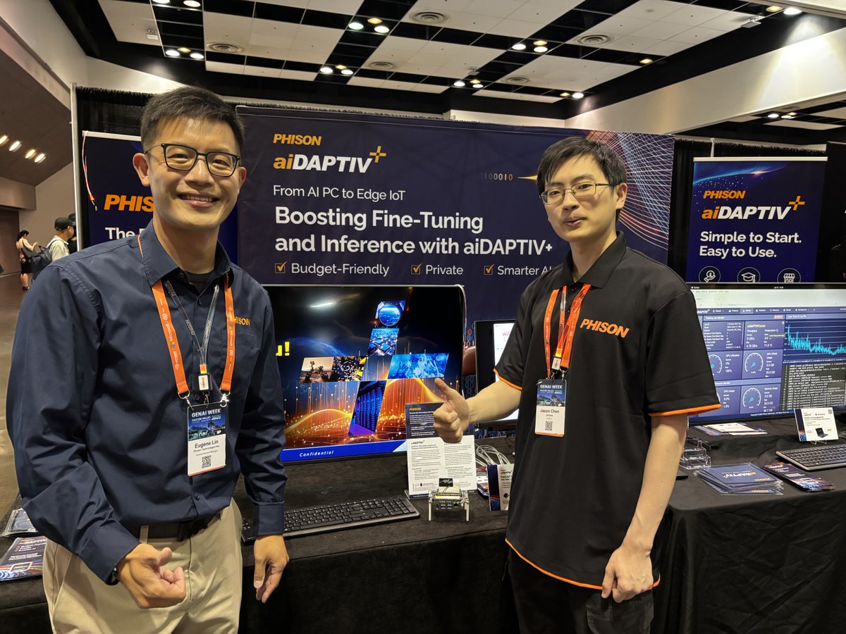 Phison_USA's tweet image. 👋 We’re at #GenAIWeek

Come see how aiDAPTIV+ powers scalable, cost-effective AI, from massive LLMs to edge inference.

📍 Booth A01 | Santa Clara Convention Center | July 13 to 17

Let’s talk memory breakthroughs and AI innovation.

#Phison #aiDAPTIV #AIinabox #AIAREALL