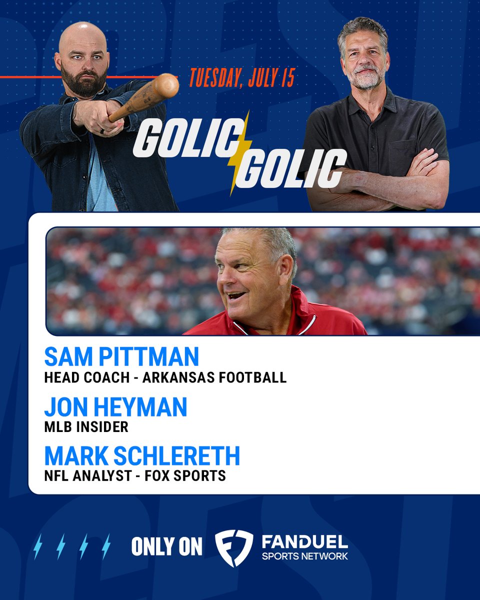 FanDuel Sports Network (@fanduelsn) on Twitter photo Before the stars hit the field, the Golics hit the mic. π
Talking All-Star Game, football, and much more on Golic & Golic. We'll see you from 3-5PM ET on FanDuel Sports Network.
<a href="/CoachSamPittman/">Coach Sam Pittman</a> | <a href="/JonHeyman/">Jon Heyman</a> | <a href="/markschlereth/">Mark Schlereth</a> Before the stars hit the field, the Golics hit the mic. π
Talking All-Star Game, football, and much more on Golic & Golic. We'll see you from 3-5PM ET on FanDuel Sports Network.
<a href="/CoachSamPittman/">Coach Sam Pittman</a> | <a href="/JonHeyman/">Jon Heyman</a> | <a href="/markschlereth/">Mark Schlereth</a>