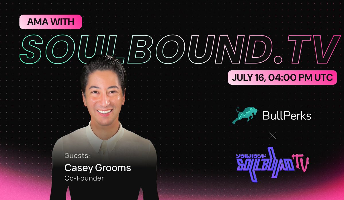 BullPerks (@bullperks) on Twitter photo Curious about the future of livestreaming? 🤔
Join us with Casey Grooms, Co-Founder of <a href="/Soulbound_TV/">Soulbound TV</a>, as we dive into Web3-powered streaming, agent trading & more!
🗓 Date & Time: July 16 | 4:00 PM UTC
📍 Where: t.me/BullPerks_Offi…
Got questions? Drop them tomorrow on the Curious about the future of livestreaming? 🤔
Join us with Casey Grooms, Co-Founder of <a href="/Soulbound_TV/">Soulbound TV</a>, as we dive into Web3-powered streaming, agent trading & more!
🗓 Date & Time: July 16 | 4:00 PM UTC
📍 Where: t.me/BullPerks_Offi…
Got questions? Drop them tomorrow on the
