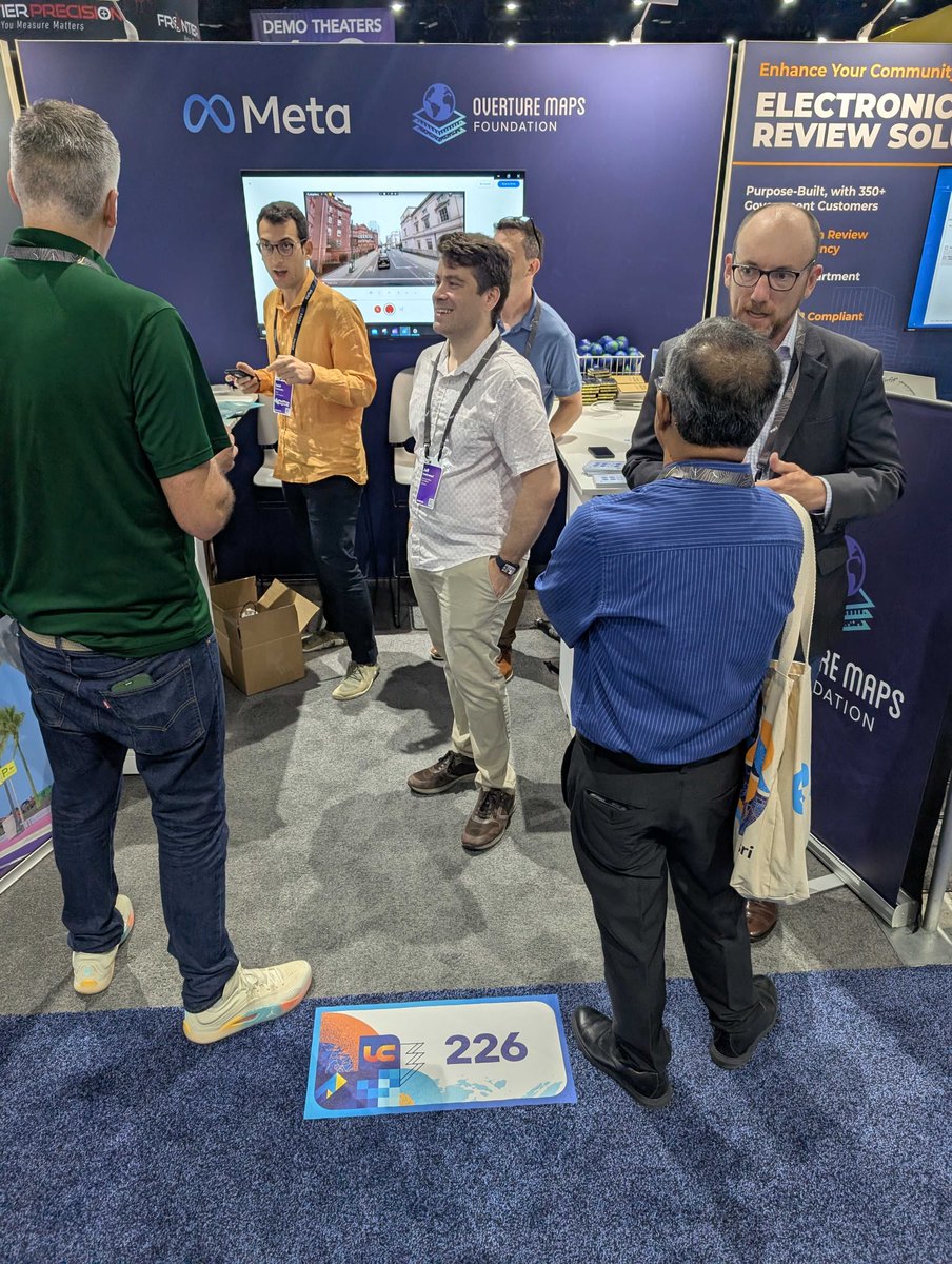 OvertureMaps's tweet image. 👋 Hello #EsriUC!
Team #OvertureMaps is officially here at Booth #226 with our partner @Meta — and we can’t wait to connect with all of you. Come say hi, learn about our work on #OpenData and #GERS, and take part in our fun capybara game! 🌍✨