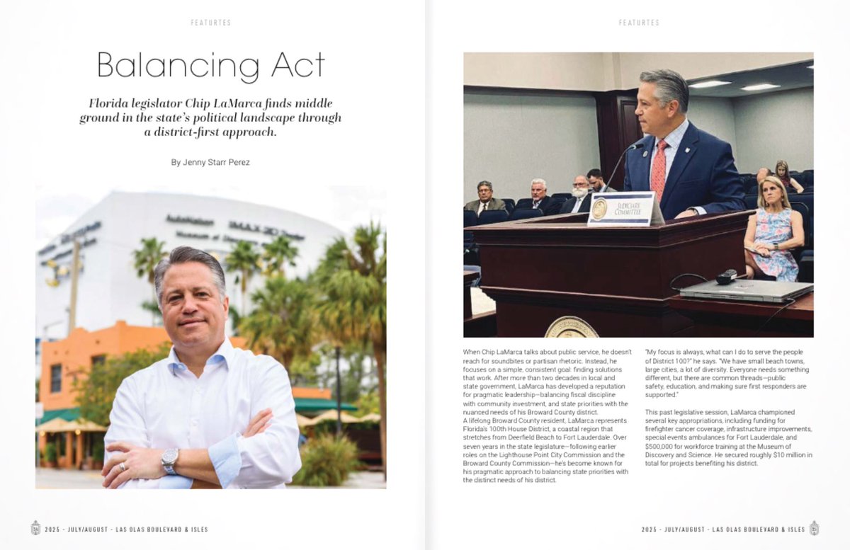 ChipLaMarca's tweet image. What an amazing honor to sit down with a longtime friend and supporter to share a little insight on my time representing our community in Tallahassee. Thank you Tracy Roloff, publisher and @jennystarrperez for the time hearing about my public service. Check out Las Olas Mag here:…