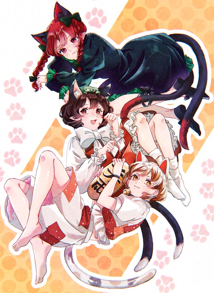 ニャンず🐾🐾🐾🐾
 #火焔猫燐  #橙  #豪徳寺ミケ  #東方Project