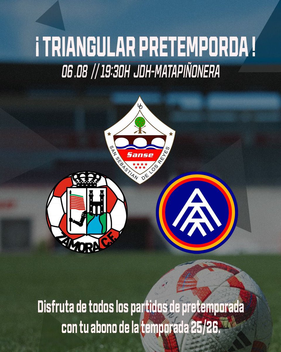 🚨 𝐀𝐂𝐓𝐔𝐀𝐋𝐈𝐙𝐀𝐂𝐈𝐎́𝐍 🚨

Finalmente jugaremos un triangular 🆚 <a href="/fcandorra/">FC Andorra</a> y <a href="/ZCFoficial/">Zamora CF</a> 

🔥 ¡Os esperamos el día 6 en Matapi!

‼️ No te olvides de sacar tu abono de la temporada 25/26 para disfrutar de todos los partidos de la pretemporada.

#VamosSanse🇵🇱