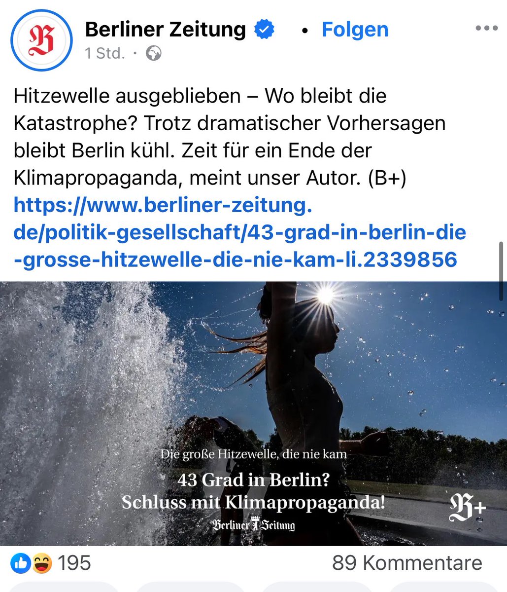 Die erste grosse Zeitung distanziert sich von der Klimapropaganda und fordert die Einstellung der Panikmache durch die Medien 👏