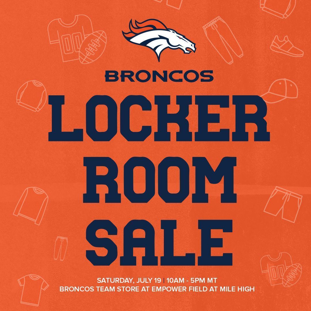 EmpowerField's tweet image. Football season is almost here, and it's time to update your closet! 🏈
Stop by the @broncos Locker Room Sale at the team store at @empowerfield this Saturday, July 19, to shop exclusive team-issued & player-used merch! 👟