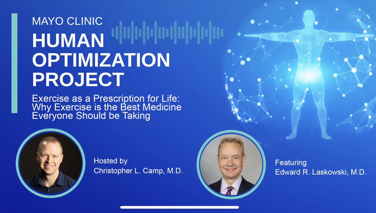 MayoHumanOpProj's tweet image. ***NEW EPISODE ALERT*** out on 7/16/25
Ep 21: “Exercise As a Prescription for Life” w/ exercise and fitness expert, Dr. Ed Laskowski (@DrEdSportsMed) from @MayoClinic
🎧here 👉 ce.mayo.edu/optimize
or on your favorite podcast app 🎙️
Follow @MayoHumanOpProj for more!…