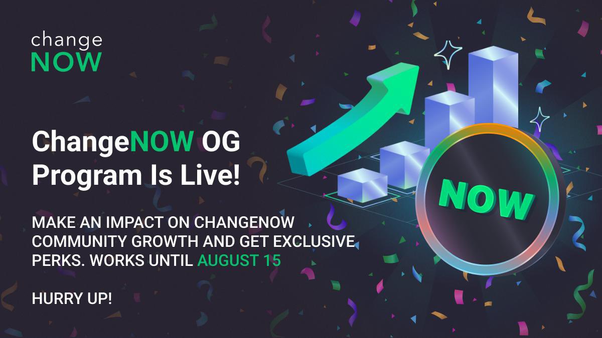 ChangeNOW_io's tweet image. 🔥 $NOW recently hit a new ATH — and we’re cooking something for the real ones!
The ChangeNOW OG Program runs July 15–Aug 15.
⏳ 1 month to show you’re OG
🤌 unlock exclusive perks
Full deets in TG: t.me/CNAnnouncement…