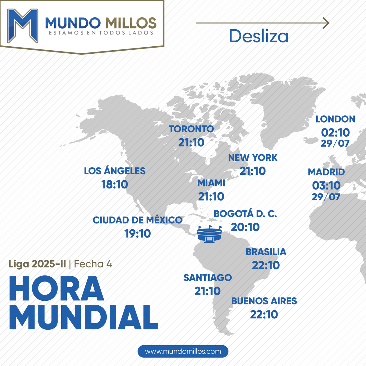 MundoMillos's tweet image. #PARTIDO ¡HOY JUEGA MILLONARIOS!
Segundo juego del Embajador como local del semestre y primero frente a Llaneros en Bogotá en la historia por Liga. Esta es la #HoraMundial
#LaPreviaConMundoMillos