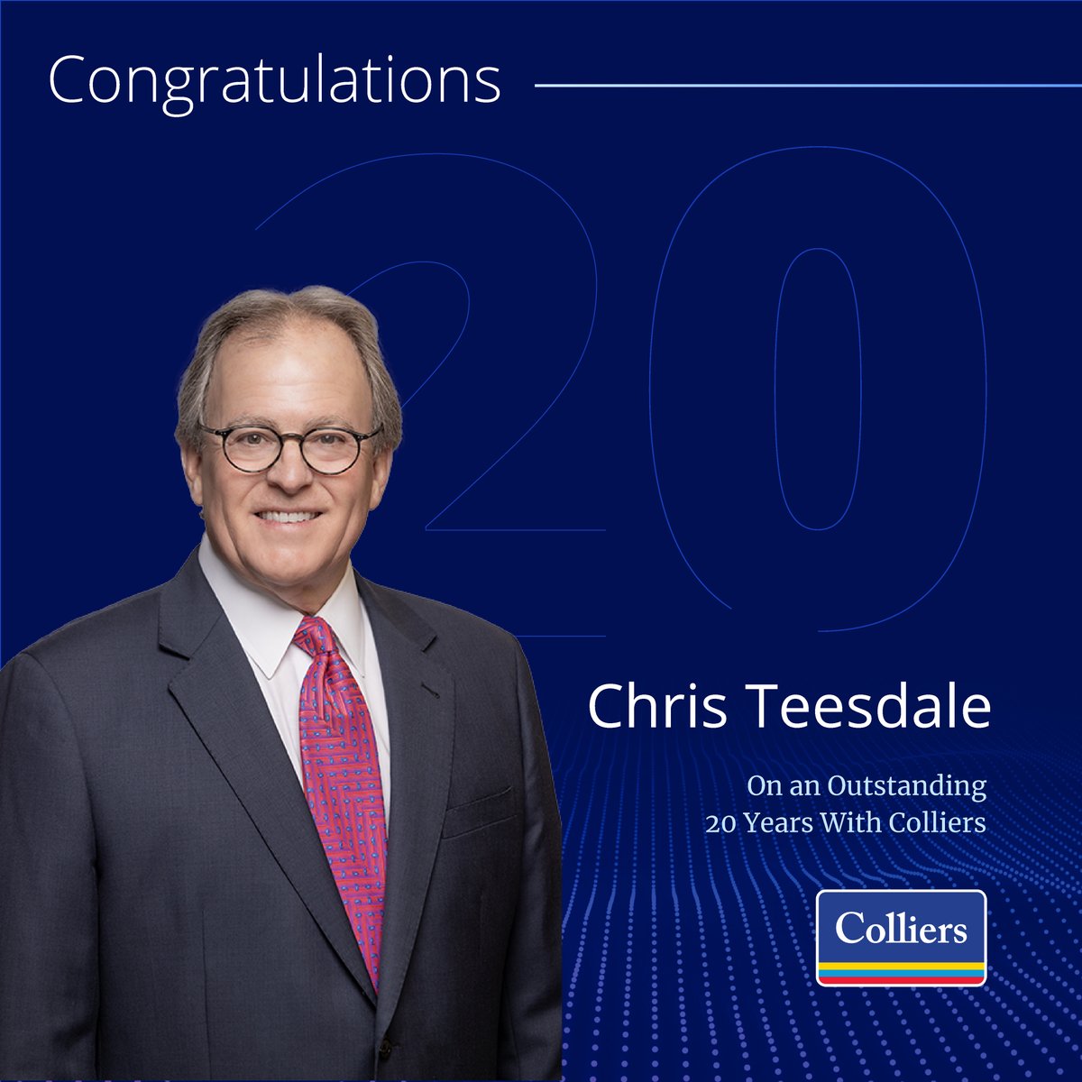 Congratulations to Chris Teesdale on an incredible 20-year milestone with Colliers! Your commitment to client excellence, collaboration, and going the extra mile truly embodies the Colliers culture and values. Here's to many more years of impact and success! 
#ColliersDFW