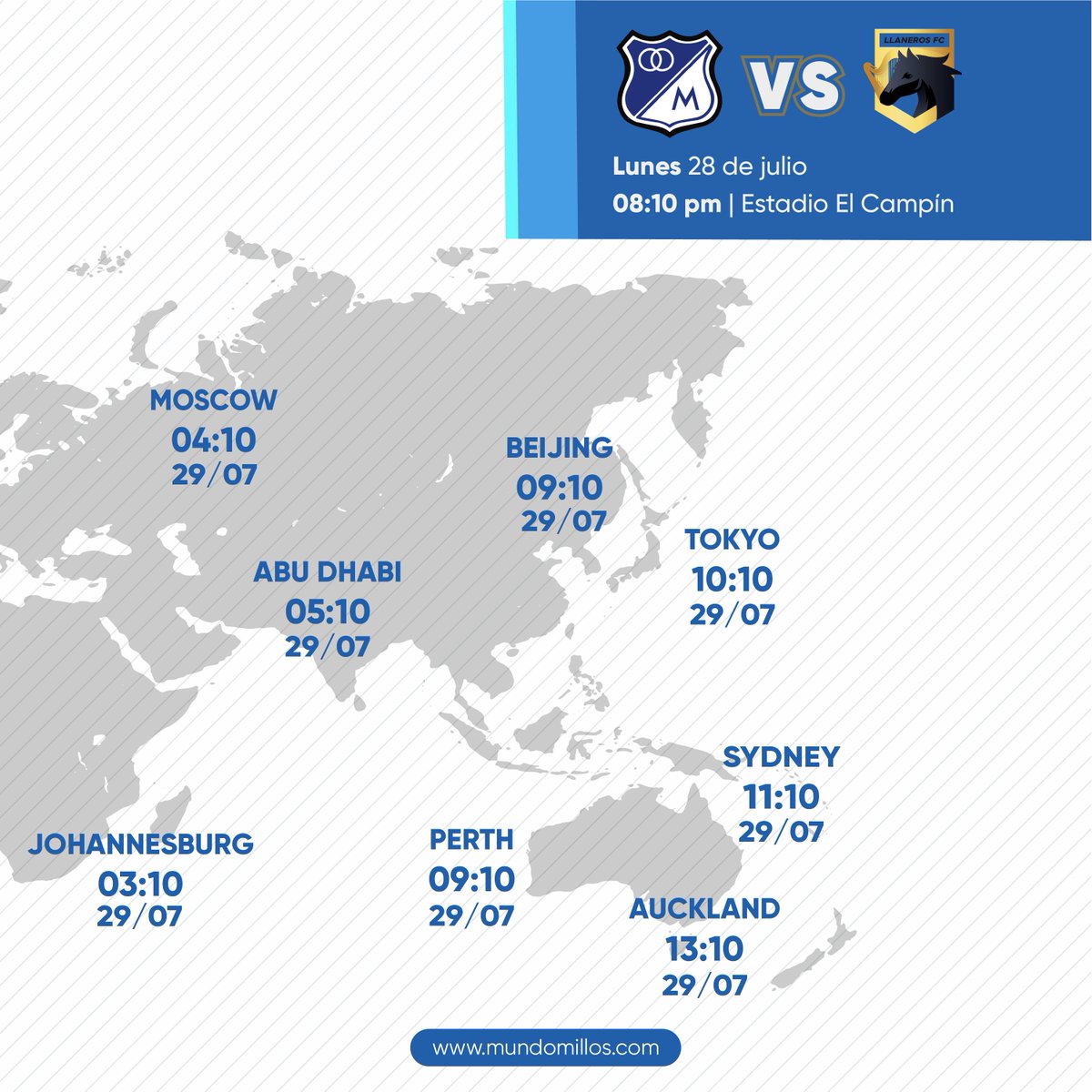 MundoMillos's tweet image. #PARTIDO ¡HOY JUEGA MILLONARIOS!
Segundo juego del Embajador como local del semestre y primero frente a Llaneros en Bogotá en la historia por Liga. Esta es la #HoraMundial
#LaPreviaConMundoMillos