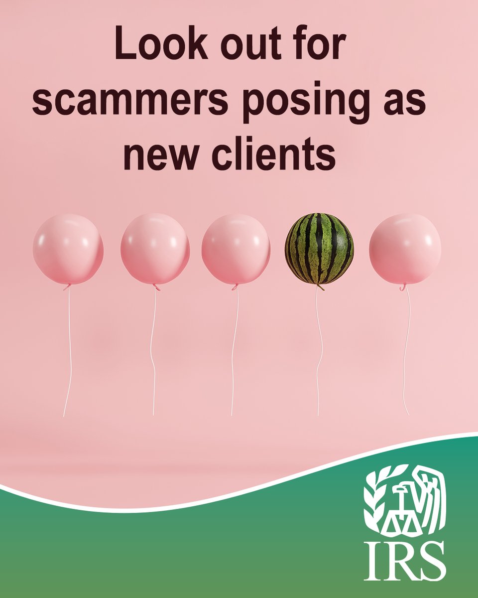 IRStaxsecurity's tweet image. #TaxPros beware: Cybercriminals are using phishing scams, including posing as potential clients, to steal valuable data for tax-related identity theft. Protect your clients and yourself with these #IRS and Security Summit tips: ow.ly/wKvq50WpXLA #TaxSecurity