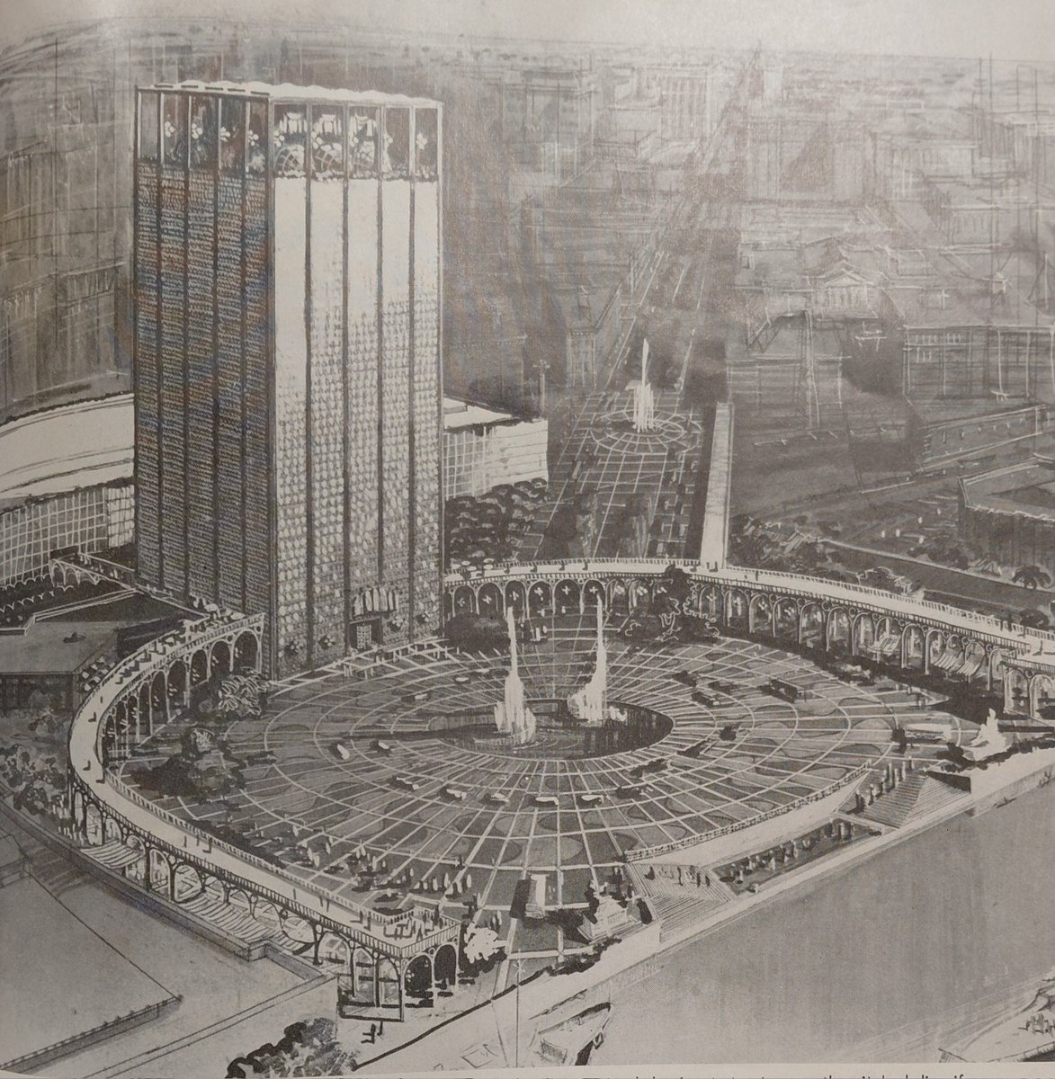 nolacampanella's tweet image. 1959 vision for what would become the International Trade Mart (1965)/Rivergate (1968), later World Trade Center and now the Four Seasons Hotel, at the foot of Canal Street in downtown New Orleans.