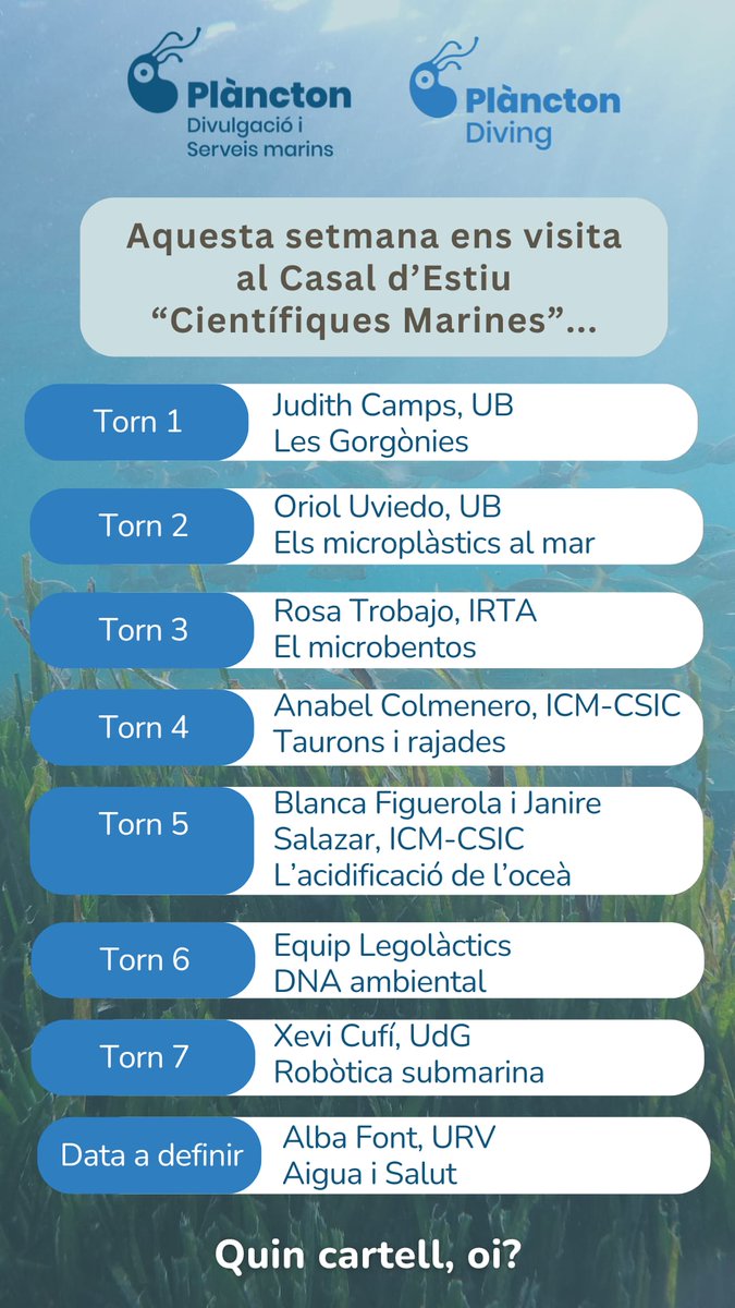 Marine calcifiers (@marcalcifiers) on Twitter photo La setmana que ve la <a href="/janiresv/">Janire Salazar🪸</a> i la <a href="/BlancaFiguerola/">Blanca Figuerola</a> de l'<a href="/ICMCSIC/">ICM-CSIC</a> participen en un taller d'acidificació oceànica al Casal "Científiques marines" de #planctondiving en el marc del projecte #HOLOCHANGE. <a href="/Med_Recover/">MedRecover</a> <a href="/AgEInves/">Agencia Estatal de Investigación</a> <a href="/CienciaGob/">Ministerio de Ciencia, Innovación y Universidades</a> #ciència #educacióambiental La setmana que ve la <a href="/janiresv/">Janire Salazar🪸</a> i la <a href="/BlancaFiguerola/">Blanca Figuerola</a> de l'<a href="/ICMCSIC/">ICM-CSIC</a> participen en un taller d'acidificació oceànica al Casal "Científiques marines" de #planctondiving en el marc del projecte #HOLOCHANGE. <a href="/Med_Recover/">MedRecover</a> <a href="/AgEInves/">Agencia Estatal de Investigación</a> <a href="/CienciaGob/">Ministerio de Ciencia, Innovación y Universidades</a> #ciència #educacióambiental