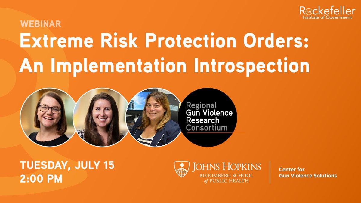 Regional Gun Violence Research Consortium (@rockgunresearch) on Twitter photo Today at 2p, Executive Director <a href="/jschildkraut80/">Dr. Jaclyn Schildkraut đźź§</a> will moderate a panel discussion on Extreme Risk Protection Orders with leading scholars <a href="/SpenceCantrell/">Spencer Cantrell</a> and <a href="/lisabgeller/">Lisa Geller, MPH</a> of <a href="/JohnsHopkinsSPH/">Johns Hopkins Bloomberg School of Public Health</a>.
Still time to register to attend the webinar 👇
► rockinst.org/rig-events/202… Today at 2p, Executive Director <a href="/jschildkraut80/">Dr. Jaclyn Schildkraut 🟧</a> will moderate a panel discussion on Extreme Risk Protection Orders with leading scholars <a href="/SpenceCantrell/">Spencer Cantrell</a> and <a href="/lisabgeller/">Lisa Geller, MPH</a> of <a href="/JohnsHopkinsSPH/">Johns Hopkins Bloomberg School of Public Health</a>.
Still time to register to attend the webinar 👇
► rockinst.org/rig-events/202…