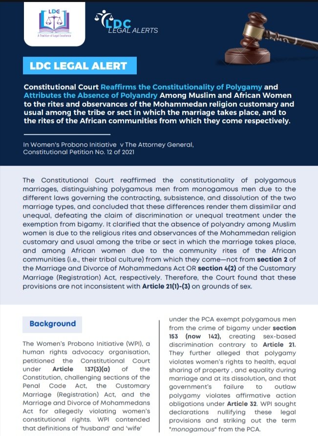 LDC_Uganda's tweet image. Constitutional Court upholds polygamy's constitutionality, attributing the absence of polyandry among Muslim & African women to religious rites of the Mohammedan faith & cultural rites of African communities respectively
Full details👇👇👇
drive.google.com/file/d/1MGFH1V…