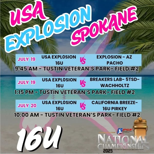 🔥 Explosion 16U is headed to Huntington Beach for PGF Nationals! 🌊🥎

Get ready for fierce competition, relentless hustle, and unforgettable moments. These athletes have been grinding all season, now it’s time to shine on the national stage. Let’s go, Explosion! 💥💪