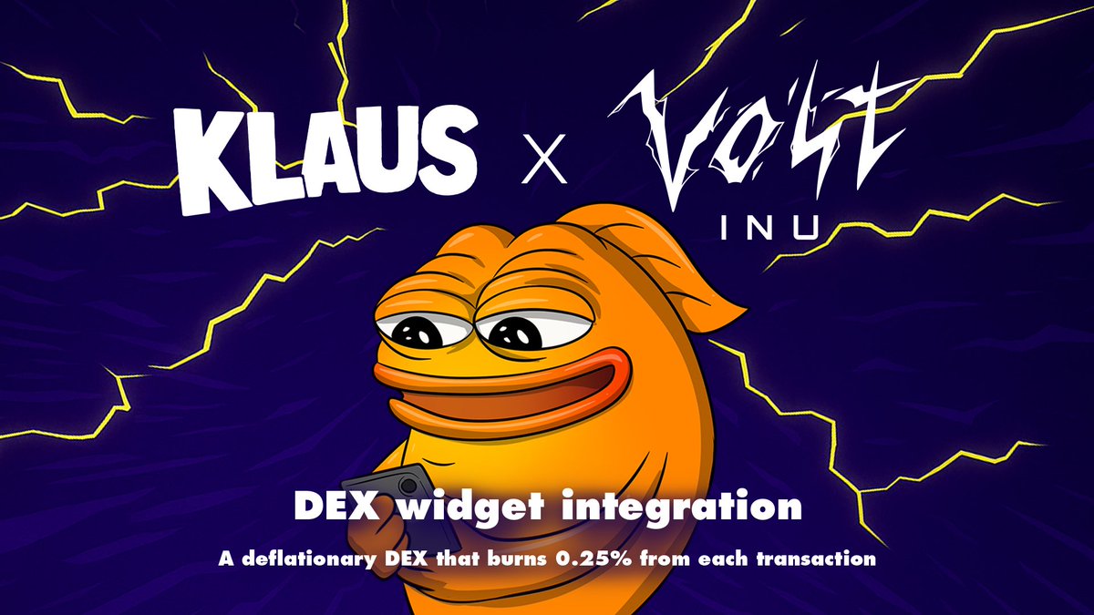 KlausEthereum's tweet image. Huge Integration!

Thanks to our awesome partnership with @VoltInuOfficial, $KLAUS AI has now integrated their deflationary DEX widget to the KlausOnEth.com website!

Voltichange is a unique DEX that’s built to burn 0.25% of the token supply with every transaction - this…