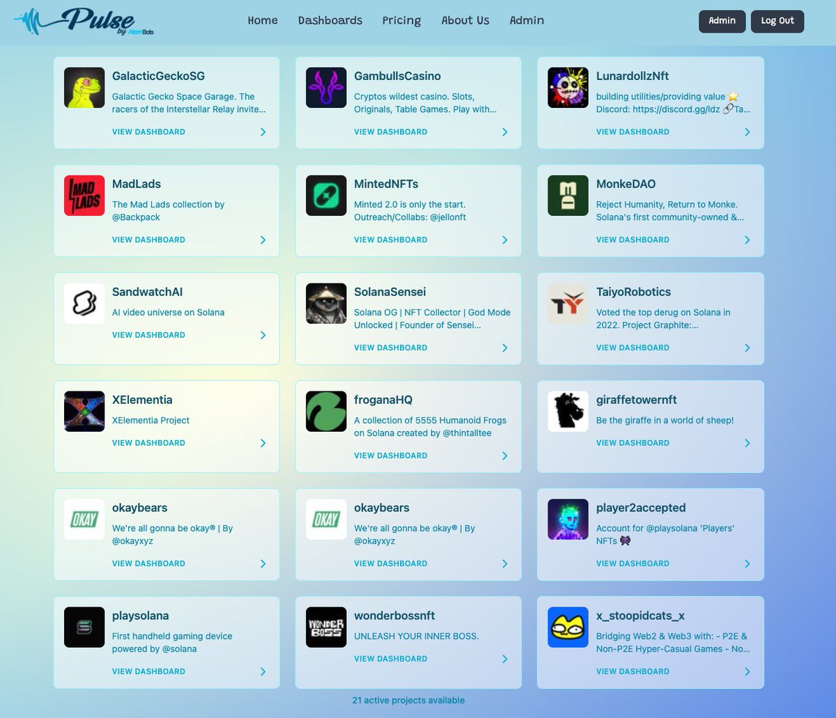 AtomBots (@atombotssol) on Twitter photo Are you a top voice in any of these projects? Check it out and claim your role in our Discord server, there are tons of opportunities for <a href="/AtomBotsSOL/">AtomBots</a> 'Influencooors'
Check it out: pulse.atombots.xyz/dashboards/lea…
Featured projects:
<a href="/BoredApeSolClub/">Bored Ape Solana Club</a> <a href="/GalacticGeckoSG/">🟩Galactic Gecko Space Garage 🦎 🛸 🪐</a>
<a href="/GambullsCasino/">Gambulls.com</a> Are you a top voice in any of these projects? Check it out and claim your role in our Discord server, there are tons of opportunities for <a href="/AtomBotsSOL/">AtomBots</a> 'Influencooors'
Check it out: pulse.atombots.xyz/dashboards/lea…
Featured projects:
<a href="/BoredApeSolClub/">Bored Ape Solana Club</a> <a href="/GalacticGeckoSG/">🟩Galactic Gecko Space Garage 🦎 🛸 🪐</a>
<a href="/GambullsCasino/">Gambulls.com</a>