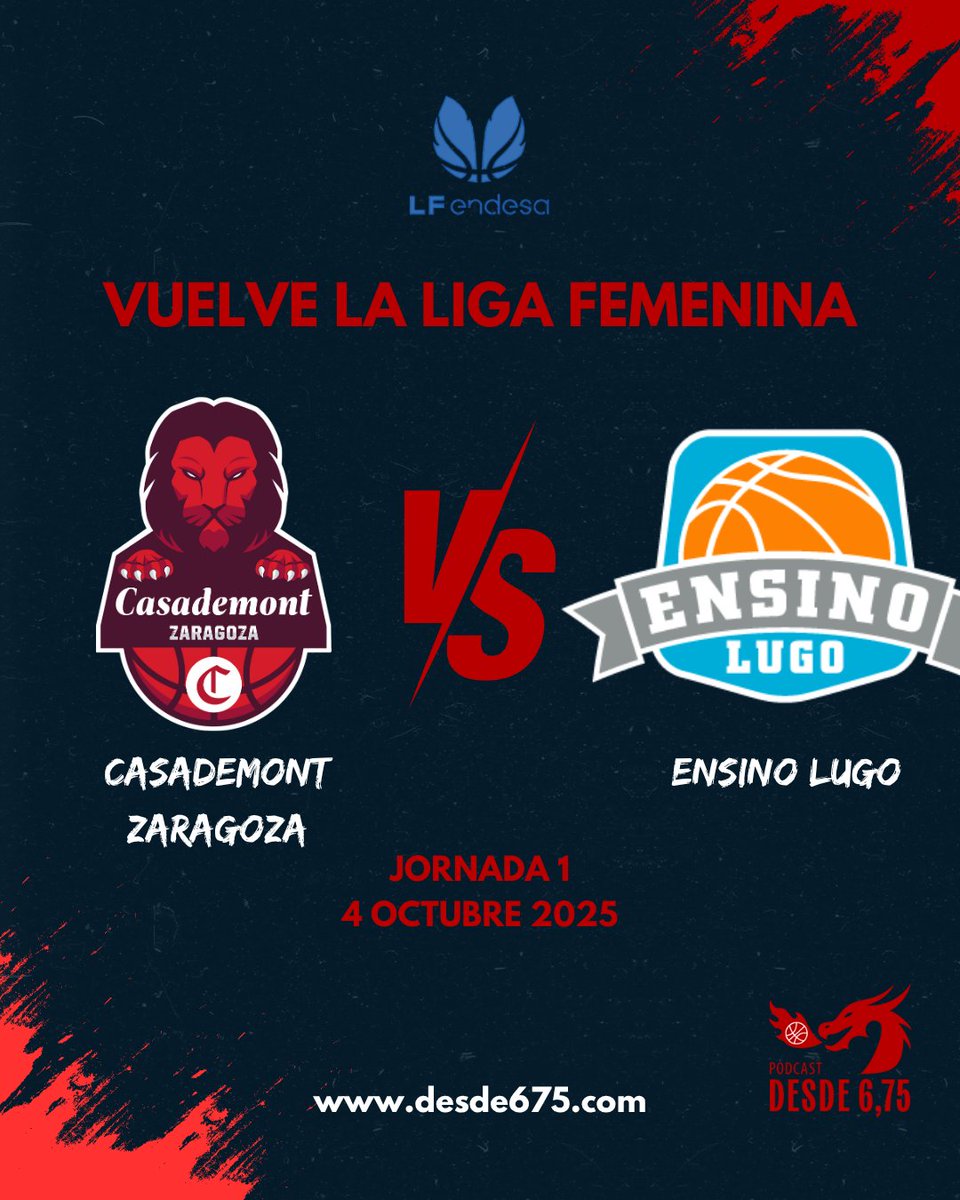📅 ¡Ya hay calendario oficial!

Casademont Zaragoza comenzará la Liga Femenina Endesa 25/26 en casa frente a Ensino Lugo, el 4 de octubre. 🏀🔥

Prepárate para una temporada de emociones fuertes 🫨

🖼️ Aquí todos los partidos del curso

instagram.com/p/DMIs0cGqoNO/…