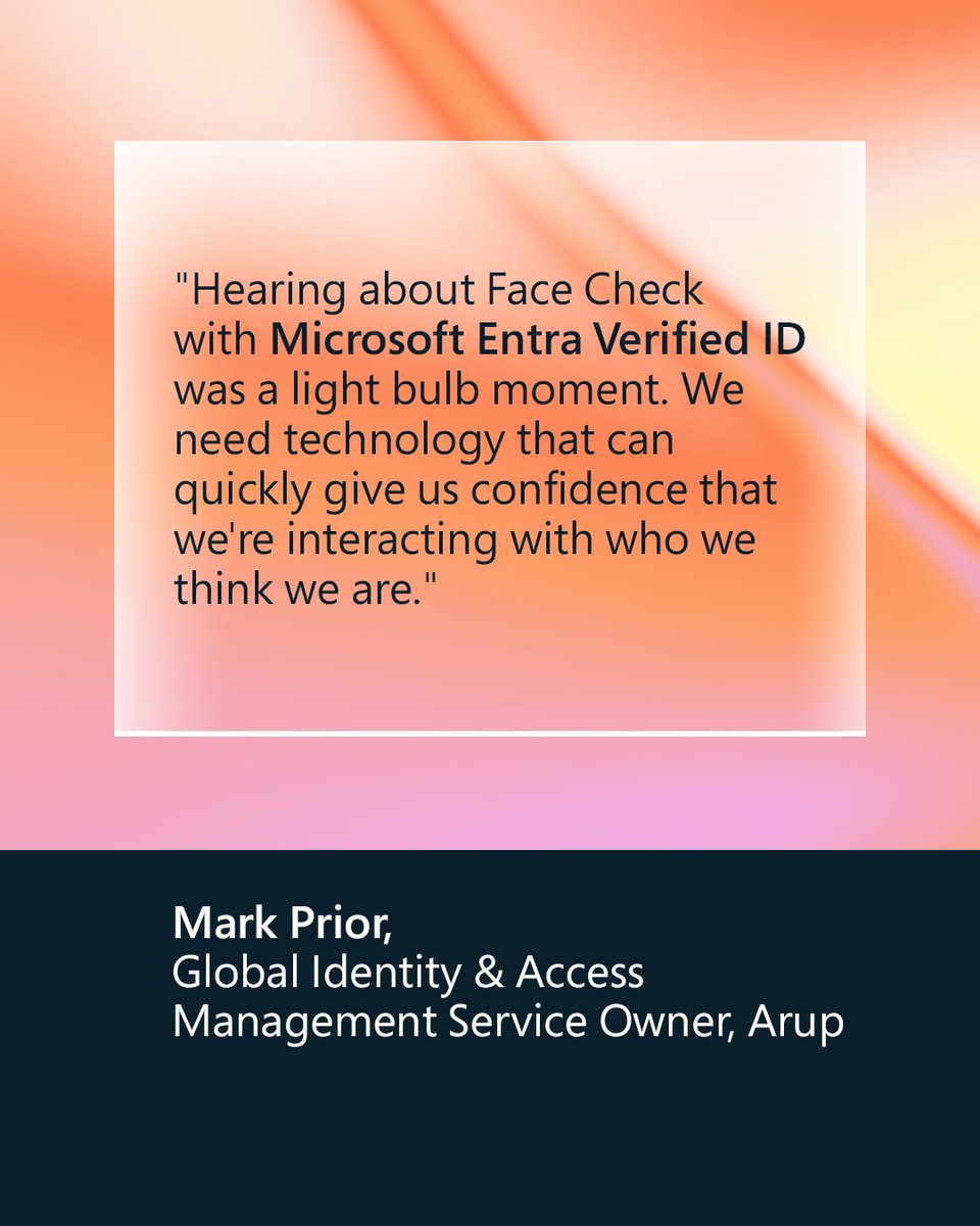 msftsecurity's tweet image. Arup, a leader in built environments, needed to protect its IP and data from deepfakes. Learn how it used Face Check with Microsoft Entra Verified ID for high-assurance verifications in real time: msft.it/6013ShiHd