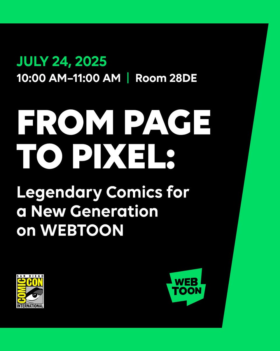webtoonofficial's tweet image. Big announcements and first looks coming soon to 3️⃣ #SDCC2025 panels. Sit down with @darkhorsecomics, @idwpublishing, and more to learn what's coming next!
Don't miss an exclusive First Look at #OmnscientReaderTheProphecy.
1️⃣ FROM PAGE TO PIXEL: Legendary Comics for a New…