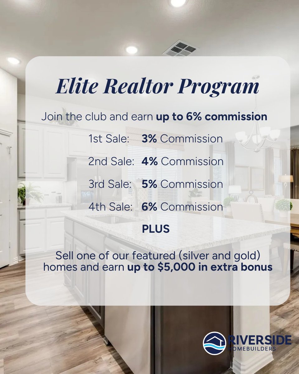RSHomebuilder's tweet image. Our Riverside Elite Realtor Program is designed to reward the realtors we work with! Earn up to 6% commission, plus additional bonuses on select homes. Close your first sale this month and enjoy a 4% commission on your next one!

Learn more: bit.ly/4531pgS