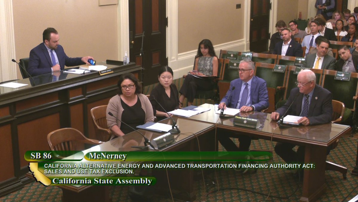CalTreasurer's tweet image. On behalf of California Treasurer @fionama, California Alternative Energy and Transportation Financing Authority (CAEATFA) Executive Director Christina Sarron testified in support of SB 86 (McNerney) before the Assembly Revenue and Tax Committee.