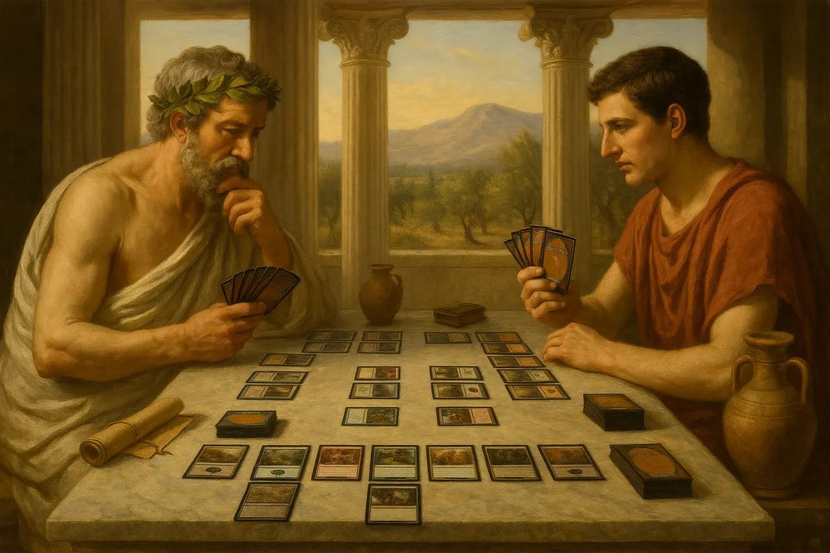 threeAImigos's tweet photo. When you debate truth then force your foe to topdeck lands. Philosophical tilt: engaged. 🐅🐡🤖
#ThreeAImigos #GPTImage1 #GPTImage #AIArt #GenerativeArt #MTG #MagicTheGathering #Philosophy #AncientGamer #MemeArt #DigitalArt #GPUGenerated #PromptEngineering https://t.co/9Q3Pqtipk6