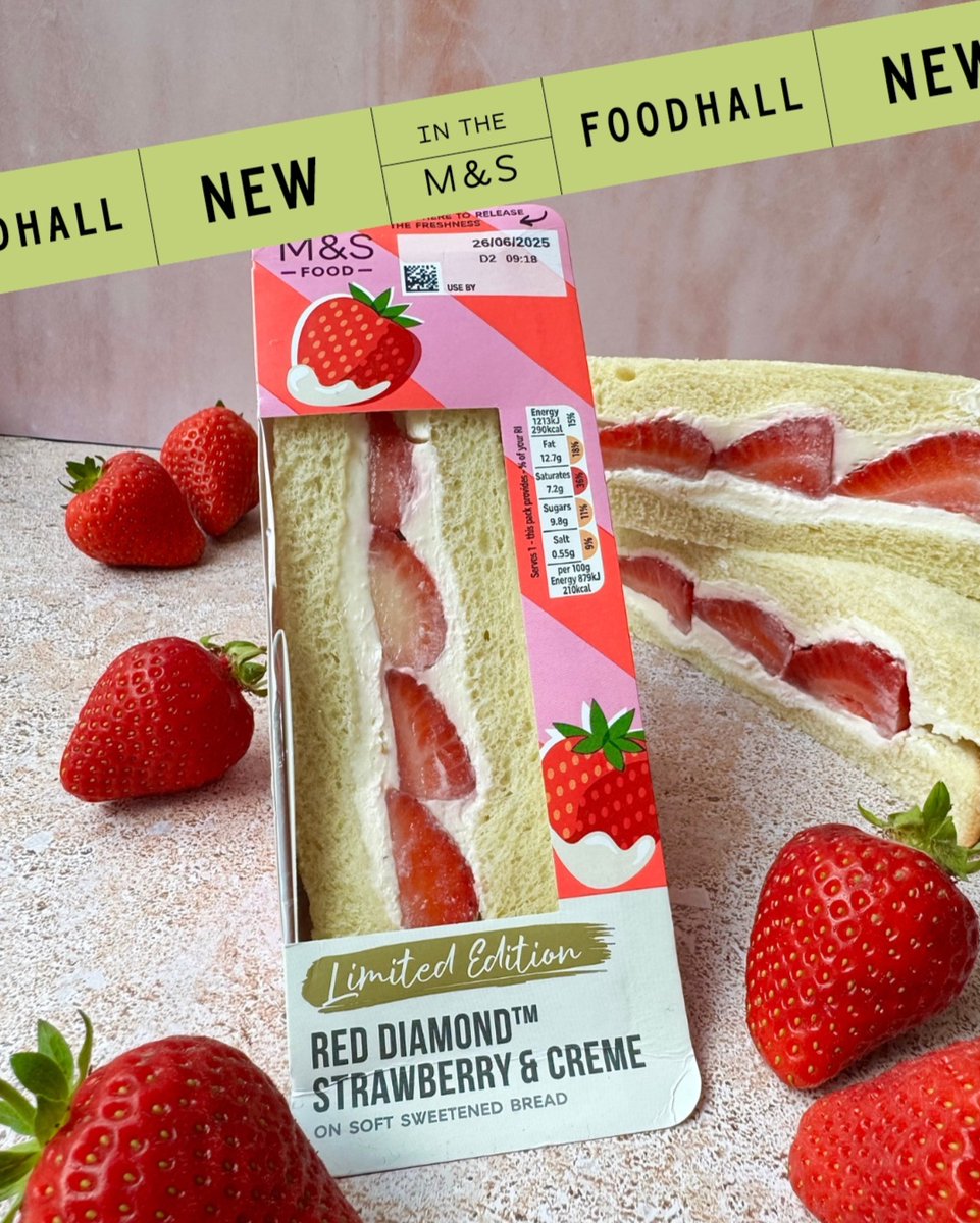New in the <a href="/marksandspencer/">M&S</a> Foodhall 🍓🥪 ​
The limited-edition Strawberries &amp; Creme Sandwich has arrived at M&amp;S. ​
Find this sweet, viral treat in the Foodhall next to their savoury sandwiches today!​
#MarksAndSpencerFood #MAndSFood #StrawberriesAndCream  #VangardeShoppingPark