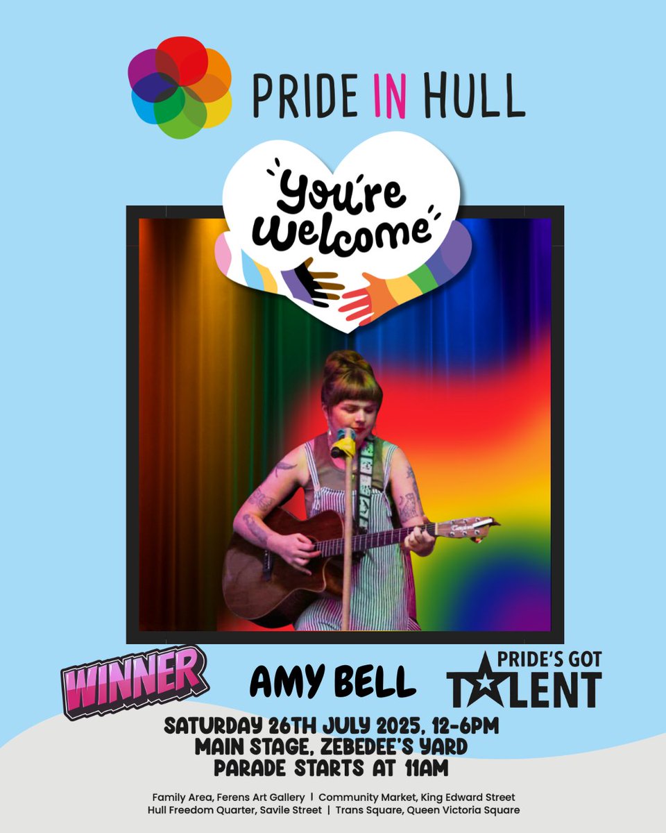 prideinhull's tweet image. 🌟 We have a winner! Huge congrats to Amy Bell, this year’s Pride’s Got Talent champion! 🎤✨ Catch her lighting up the Main Stage at Pride in Hull 2025!
👉 More info: bit.ly/3Wt2Y45
#PrideInHull #PrideMainStage #PrideTalentWinner #AmyBell