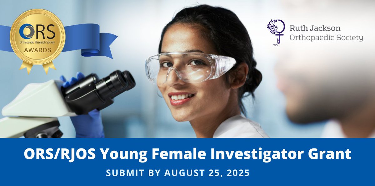 Orthopaedic Research Society (@orssociety) on Twitter photo Now accepting applications for the ORS/RJOS Young Female Investigator Grant! Includes a 1k travel stipend from <a href="/RJOSociety/">Ruth Jackson Orthopaedic Society</a> & free registration to the 2026 RJOS and ORS Annual Meetings. Open to early-career female #orthopaedic researchers. Apply by Aug 25: bit.ly/3qOTbYu Now accepting applications for the ORS/RJOS Young Female Investigator Grant! Includes a 1k travel stipend from <a href="/RJOSociety/">Ruth Jackson Orthopaedic Society</a> & free registration to the 2026 RJOS and ORS Annual Meetings. Open to early-career female #orthopaedic researchers. Apply by Aug 25: bit.ly/3qOTbYu