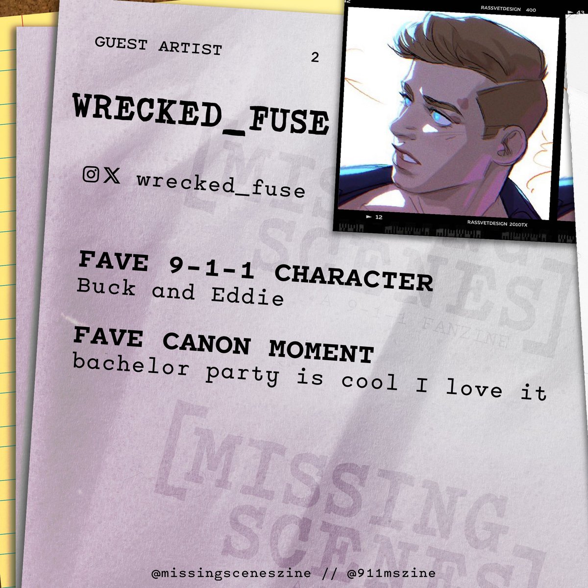 911MSZine's tweet image. Our next guest artist is wrecked_fuse! They can be found on instagram and twitter with the same handle.
Keep an eye out for a special announcement tomorrow...
🔥 ARTIST: forms.gle/uy2dtcDvMFCBWx…
🔥 WRITER: forms.gle/GesZvq954WGx4Q…
🔥 INFO: missingscenes.carrd.co