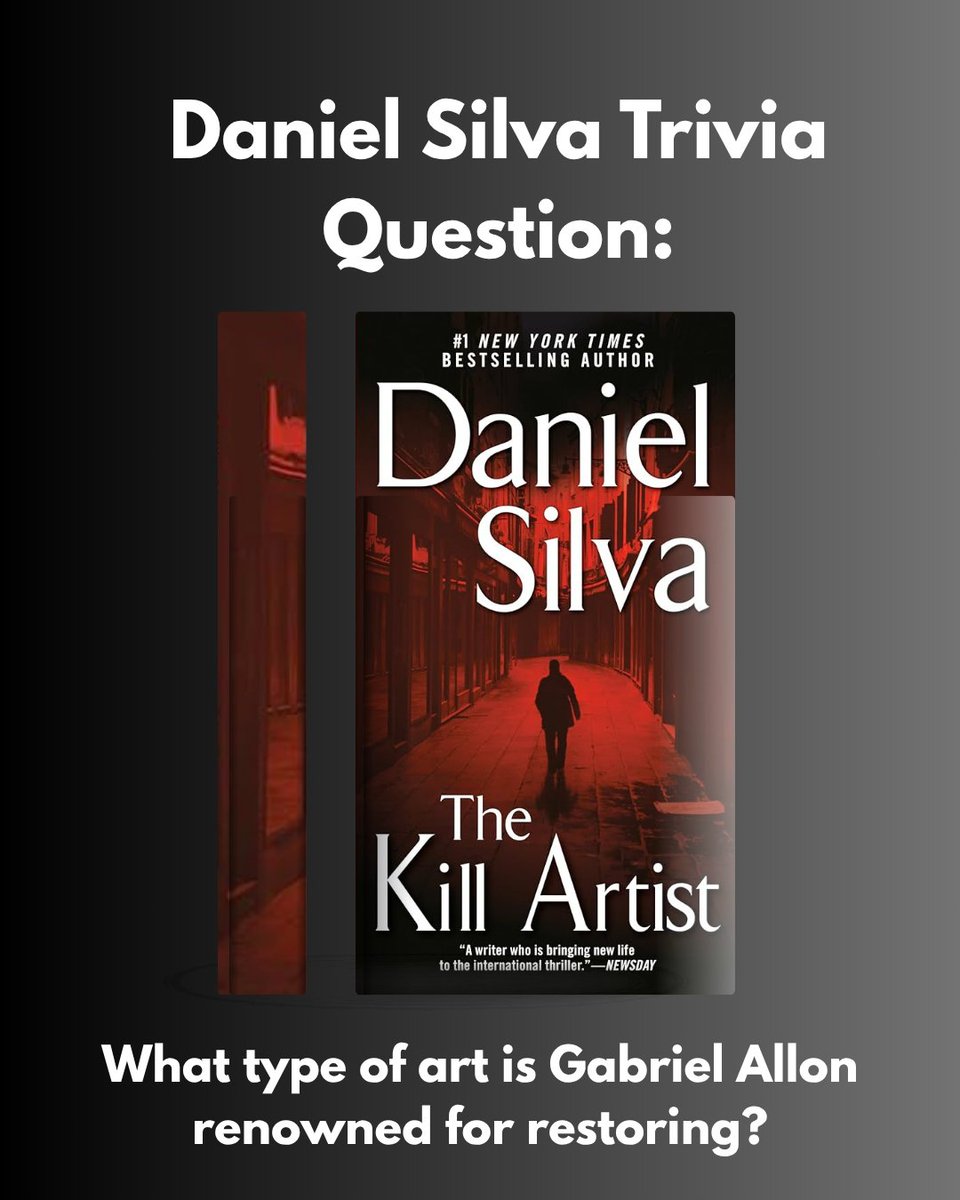 Fans of The Kill Artist—and the entire Gabriel Allon series—this one’s for you:

🎨 What type of art is Gabriel Allon renowned for restoring?

Drop your answer in the comments! Bonus points if you’ve read every book in the series (like some of us at Theodore’s…).

#GabrielAllon