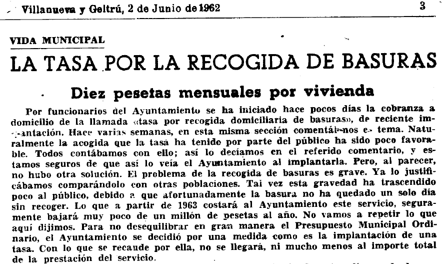 Diario de Villanueva y Geltrú, 1962. 
63 años han pasado y podría llevar fecha de hoy...