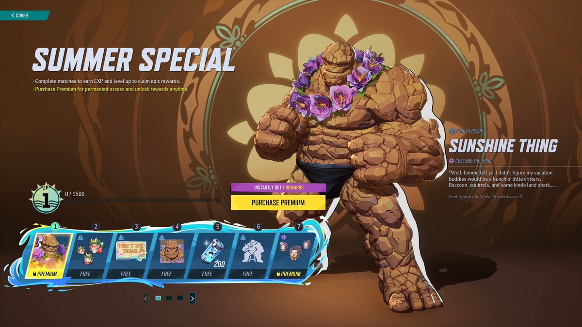 mmmmmmmmiller's tweet photo. ‼️ SUMMER SPECIAL EVENT PASS REWARDS

Page 1
Sunshine Thing (Costume)
*Loki Emoji Bundle
*Sunshine Thing (Spray)
*Sunshine Thing (Nameplate)
*Unstable Molecules x200
*Sunshine Thing (Emote)
Psylocke Emoji Bundle

Page 2
*Worthy Waves (Spray)
*Worthy Waves (Nameplate)
*Worthy Waves (Emote)
Thor Emoji Bundle
*Unstable Molecules x200
*Worthy Waves (MVP Animation)
*Worthy Waves (Costume)

Page 3
*Cool Summer (Spray)
Cool Summer (Nameplate)
*Cool Summer (Emote)
Luna Snow Emoji Bundle
*Summer Special Gallery Card
Cool Summer (MVP Animation)
Cool Summer (Costume)

* = Free
#MarvelRivals