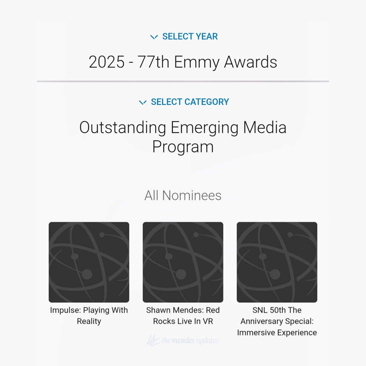 TheSMendesUpdt's tweet image. "Shawn Mendes: Red Rocks Live In VR" is nominated at the Emmy Awards for Outstanding Emerging Media Program