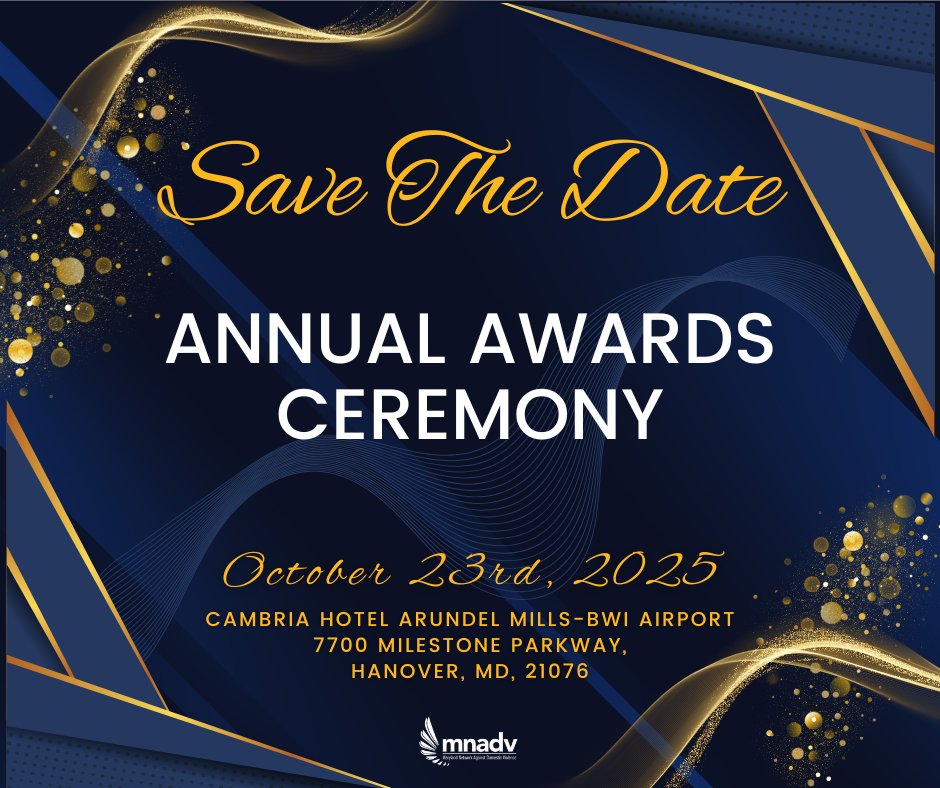 🎉 Save the Date! 🎉

We’re excited to announce the date for our 2025 Annual Awards Ceremony! Join us as we celebrate the incredible individuals and organizations making a difference in the lives of domestic violence survivors across Maryland.

Date: Thursday, October 23rd, 2025