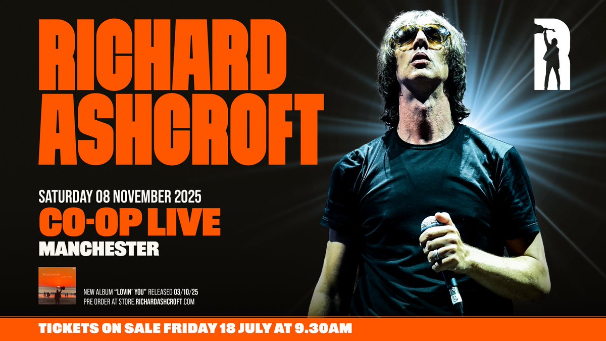 richardashcroft's tweet image. The Manchester Co-op Live pre-sale is now live! Pre-order ‘Lovin You’ from the official store to receive a pre-sale link + code - store.richardashcroft.com