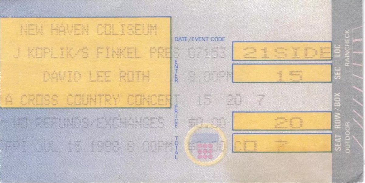 VH_History's tweet image. This Day in VH 7/15/1988: @DavidLeeRoth plays the Veterans' Memorial Coliseum in New Haven, Connecticut.