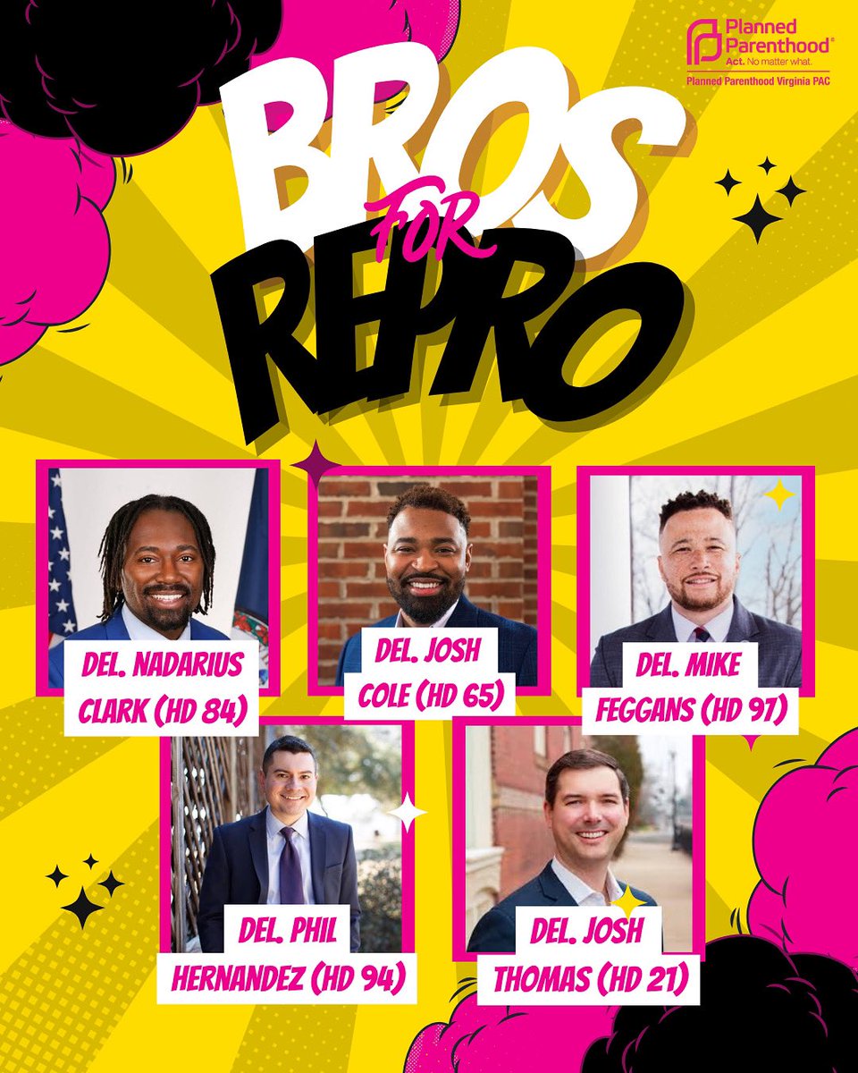 PPAVirginia's tweet image. “Bros for Repro” is designed to amplify the voices of men who champion reproductive rights and bodily autonomy—not just as allies, but as active leaders in the movement.
We will host Instagram Lives, phonebanks, canvass launches, and community events to mobilize supporters!💪🩷